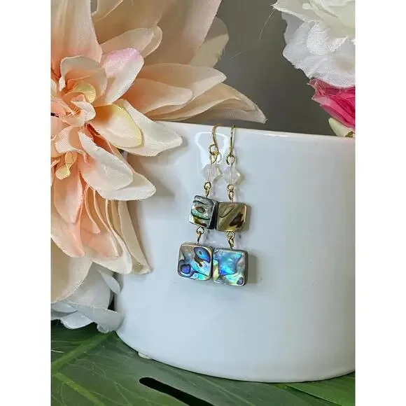 Paua - Abalone Crystal Three Tiered Earrings - Picture 5 of 8